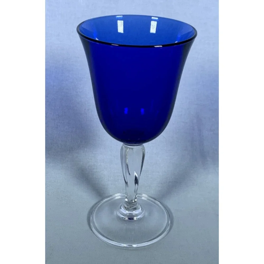 Cristal D'Arques Sapphire Blue & Clear Glass Swirl Stem 7-1/2